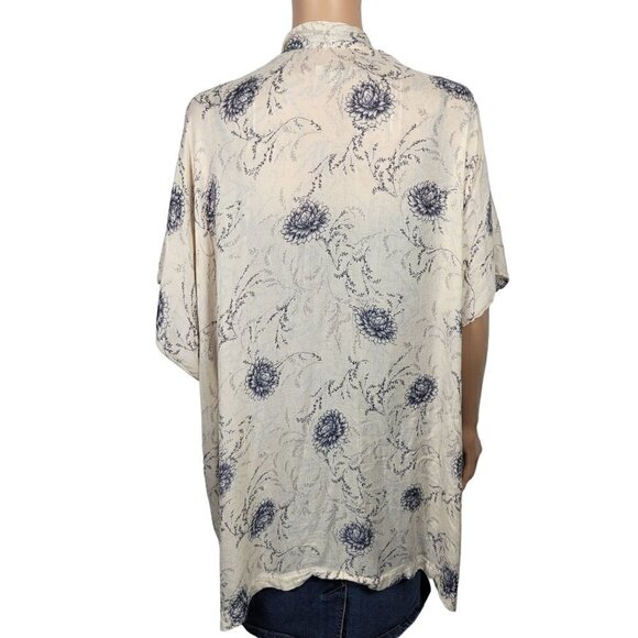 Loft Women's Blush Pink With Blue Floral Pattern Sleeveless Open Kimono Size M/L - Picture 5 of 10